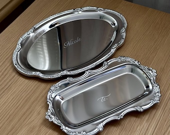 Personalized Engraved Silver Trinket Tray, Custom Jewelry Holder, Vintage Style Ring Dish