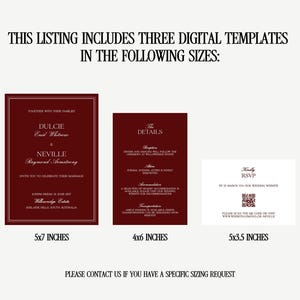 wedding card invitation suite, Burgundy editable template, Vintage stationery, 5x7, 4x6, 5x3.5, digital download, Old World wedding image 2