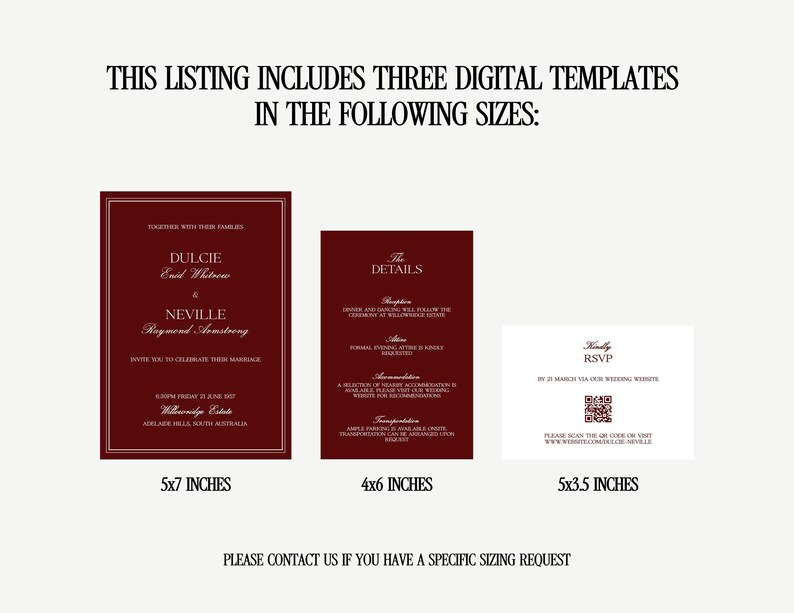 wedding card invitation suite, Burgundy editable template, Vintage stationery, 5x7, 4x6, 5x3.5, digital download, Old World wedding image 2