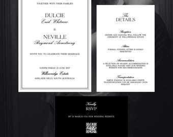 Old Money Black White Wedding Invitation Suite, Vintage Style (Digital Download)