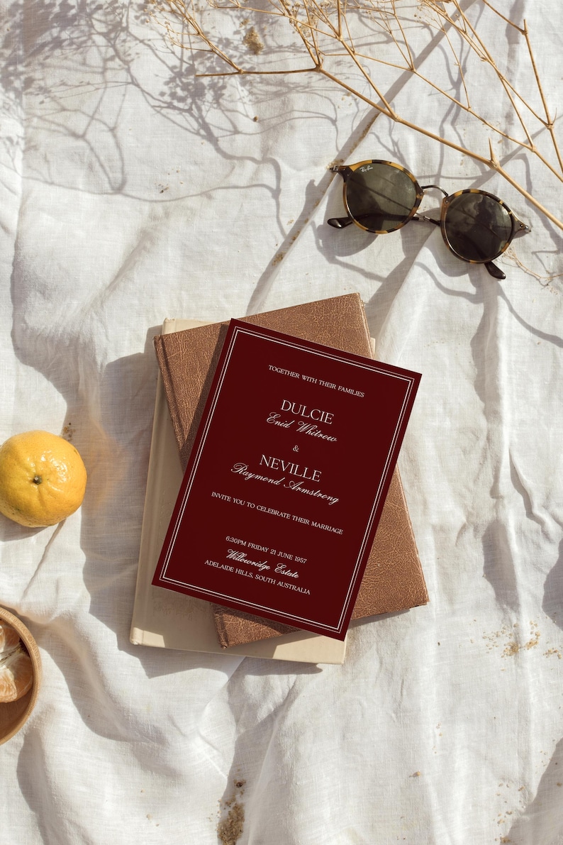 Wedding Template, Editable Printable Template, Burgundy, Old Money Aesthetic, Vintage Wedding Stationery [DULCIE BURGUNDY] image 2