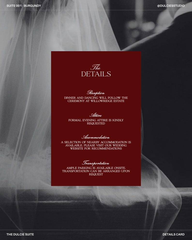 a details card with information about a wedding reception.
