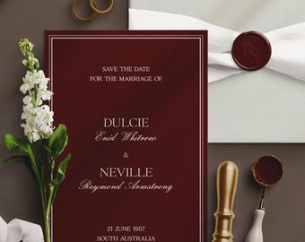 Save the Date Template | Burgundy Old Money Elegant Wedding Announcement | Editable Printable Save the Date Card | DULCIE