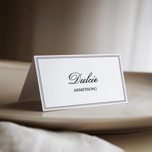 Vintage Black White Wedding Place Card Template: Editable Reception Name Cards (Digital Download)