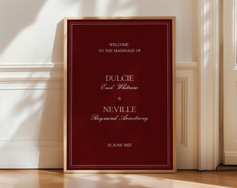 Welcome Sign Template | Burgundy Minimal Elegant Wedding Seating Plan | Editable Printable Reception Signage | DULCIE