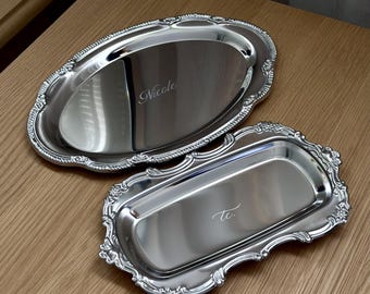 Personalized Engraved Silver Trinket Tray, Custom Jewelry Holder, Vintage Style Ring Dish