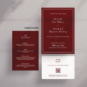 wedding card invitation suite, Burgundy editable template, Vintage stationery, 5x7, 4x6, 5x3.5, digital download, Old World wedding image 1