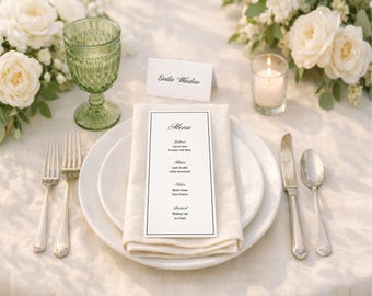 Wedding Menu & Place Card Set Template Editable, Printable Seating Cards, Reception Table Decor, Instant Download DIY Wedding Stationery
