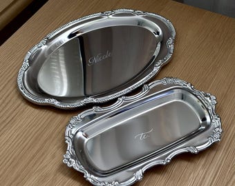 Personalized Engraved Silver Trinket Tray, Custom Jewelry Holder, Vintage Style Ring Dish