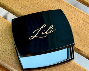 Compact mirror engraved personalised bridesmaid wedding gift custom name