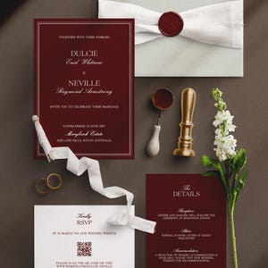 wedding card invitation suite, Burgundy editable template, Vintage stationery, 5x7, 4x6, 5x3.5, digital download, Old World wedding image 4