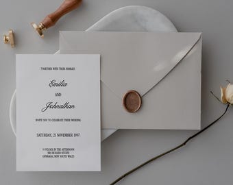 5x7 招待状カード - ミニマルなウェディングテンプレート - 編集可能なデジタル招待状、白黒、印刷可能なDIYステーショナリーセット