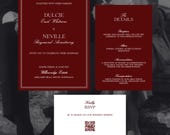 Wedding Invitation Suite Template, Burgundy Wedding Invite Set with RSVP and Details Card, Editable