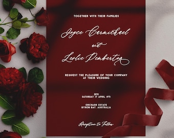 Wedding Invitation Template, Wine Red Wedding Invite, Modern Burgundy Elegant Editable Card, Digital Download