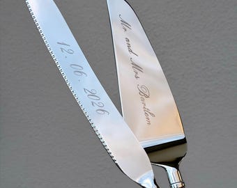 Engraved Wedding Cake Knife Set Personalised Server Set, Elegant Bridal Gift, Wedding Keepsake Cake Cutting Set