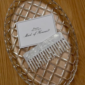 Personalised Hair Comb, Engraved Pearl White or Brown Comb, Custom Name Bridal Accessory