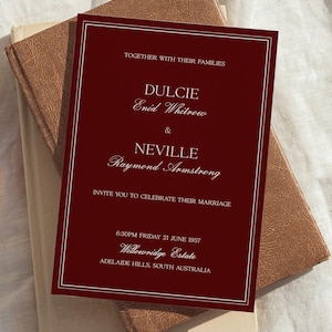 Wedding Template, Editable Printable Template, Burgundy, Old Money Aesthetic, Vintage Wedding Stationery [DULCIE BURGUNDY] image 3