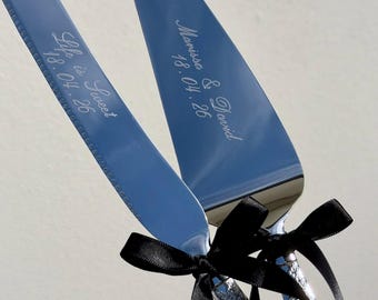 Wedding Cake Knife Set, Engraved Silver Cake Server, Gold Vintage Knife, Personalized Gift, Custom Engraved Gift