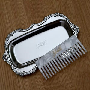 Custom Engraved Hair Comb, Pearl White Tortoiseshell Name Comb