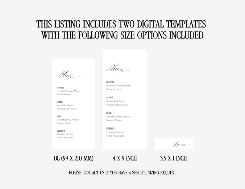 Menu and Place Card Set, Classic Wedding Table Set, Elegant Formal ...