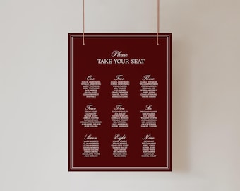 Seating Chart Template | Burgundy Minimal Elegant Wedding Seating Plan | Editable Printable Reception Signage | DULCIE