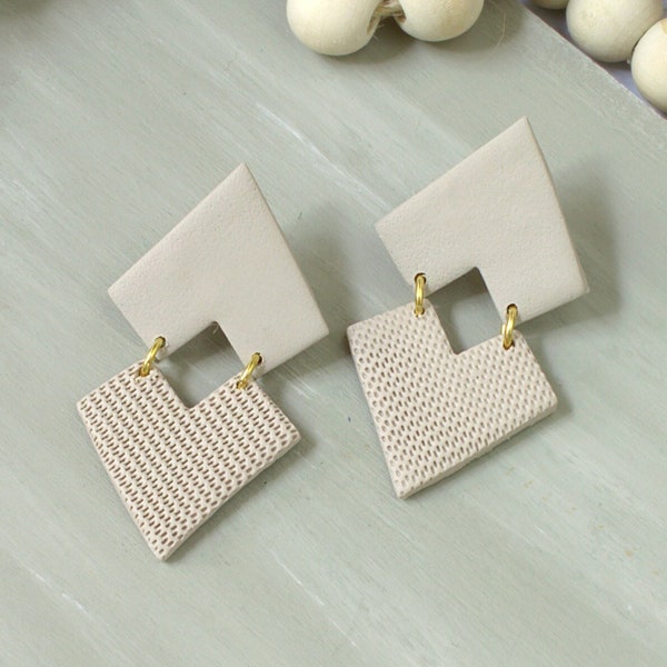 Neutral Earrings - Clay Post Earrings - Triangle Post Earrings - Geometric Earrings - Clay Statement Earrings