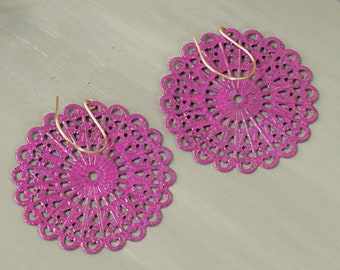 Pink Statement Earrings for Women - Lace Earrings - Pink Festival Earrings - Pink Lace Statement Jewelry