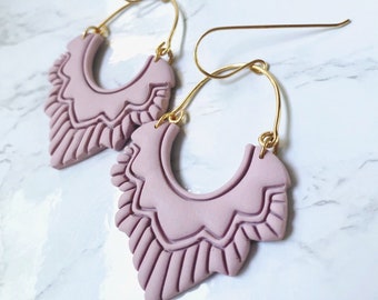 Scalloped Earrings - Lilac Earrings - Dainty Gold Earrings