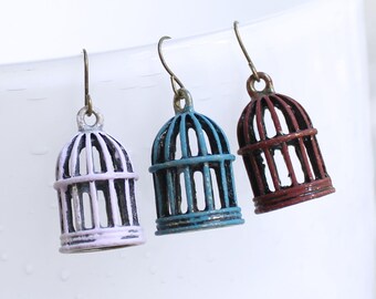 Nature Theme Earrings for Women Bird Cage Jewelry Nature Theme Jewelry Nature Theme Gift For Girls Painted Bird Cage Earrings