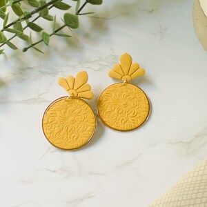 Mustard Yellow Earrings for Women Yellow Lace Earrings Bold Yellow Fall Earrings Mustard Yellow Statement Jewelry image 1