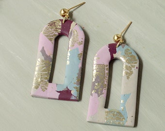 Green Terrazzo Dangle Earrings – Handmade Polymer Clay Mosaic