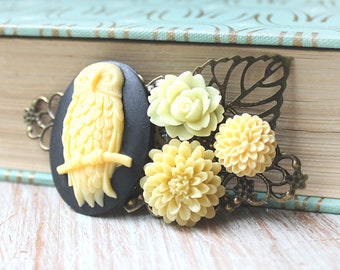 Owl Hair Clip- Owl Jewelry -Wedding Hair Comb - Fall Bridal Hair Clip - Cameo Wedding Hair Accessories - Flower Hair Clip - Floral Hair Comb