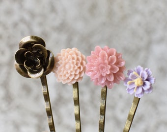 Boho Hair Pins - Floral Hair Pins for Wedding - Bridesmaid Hair Accessories - Botanical Hair Pins - Flower Hair Pins - Flower Bobby Pins