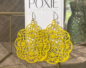 Mustard Yellow Earrings for Women - Yellow Lace Earrings - Bold Yellow Fall Earrings - Mustard Yellow Statement Jewelry