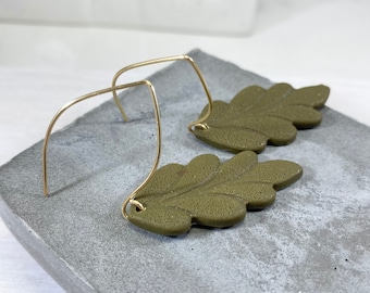 Olive Green Fern Earrings - Green Leaf Earrings - Garden Earrings - Lightweight Clay Earrings