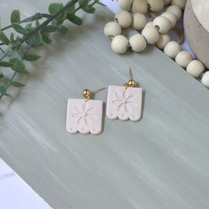 Beige Talavera Earrings Mosaic Tile Earrings Brass Dangle Earrings Beige Mosaic Earrings image 3