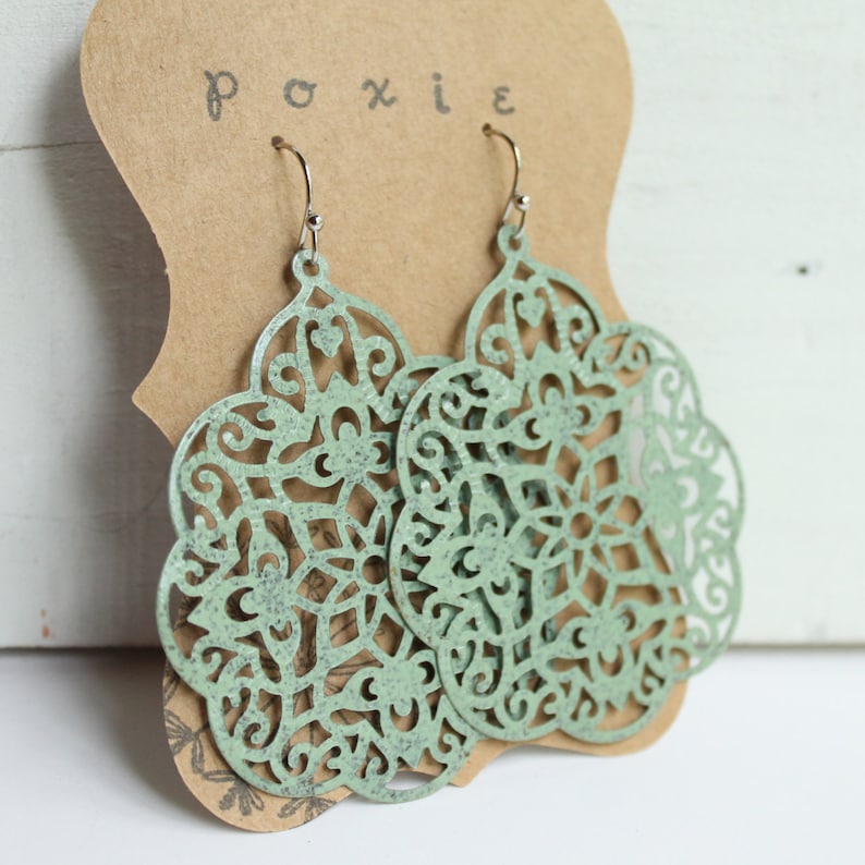 Jewelry for bridesmaids gift rustic earrings Vintage Inspired Lace Filigree Earrings green bridal jewelry lace filigree earrings
