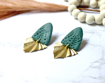 Elegant Green Clay Earrings for Wedding | Handcrafted Clay Post Earrings - Green Earrings