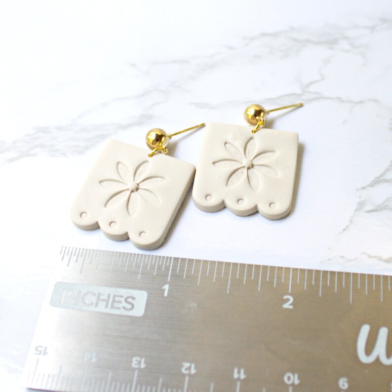 Beige Talavera Earrings Mosaic Tile Earrings Brass Dangle Earrings Beige Mosaic Earrings image 2