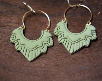 Green Elegant Earrings - Green Earrings - Dainty Gold Earrings - Green Clay Earrings