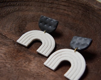 Neutral Earrings - Clay Post Earrings - Abstract Post Earrings - Geometric Earrings - Clay Statement Earrings