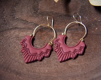 Red Dressy Earrings - Red Earrings - Dainty Gold Earrings - Red Clay Earrings