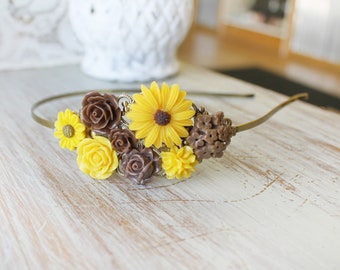 Sunflower Headband - Wedding Hair Accessory - Sunflower Wedding Jewelry - Floral Hair Accessory - Bridesmaid Accessory - Wedding Hair band