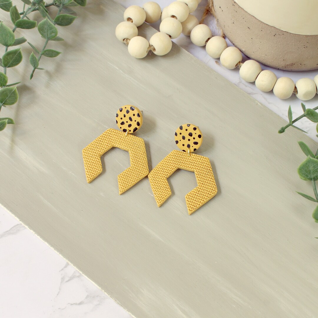 Mustard Yellow Earrings Clay Post Earrings Hexagon Post Etsy