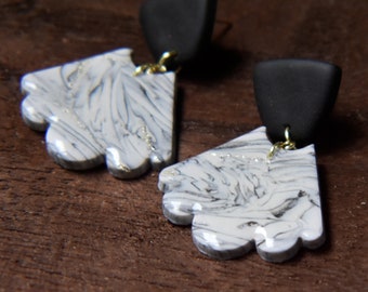 Elegant Black Clay Earrings for Wedding | Handcrafted Bridal Accessories - Black Marble Earrings