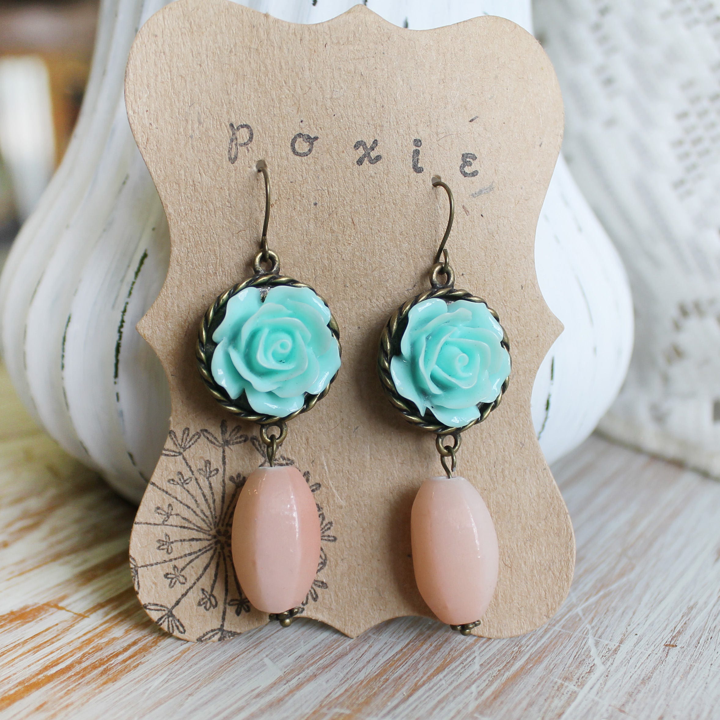Shabby Chic Earrings Flower Dangle Earrings Garden Earrings Nature