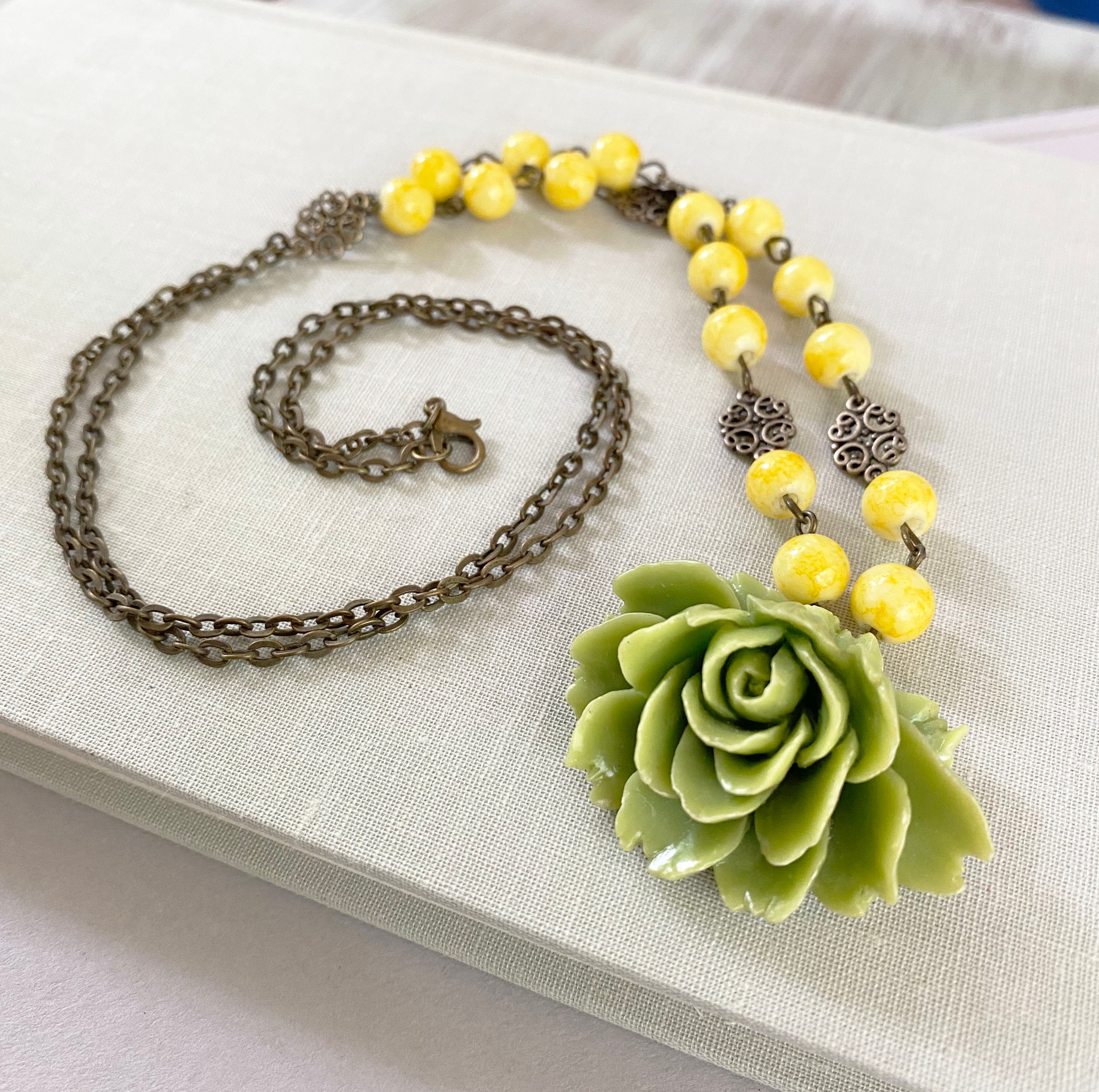 Floral Statement Necklace for Women Green Flower Necklace Etsy New