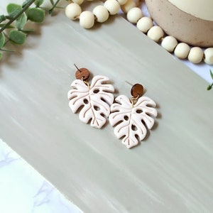 Monstera Leaf Earrings Green Leaf Earrings Summer Leaf Earrings Polymer Clay Jewelry image 2