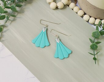 Scalloped Earrings - Blue Dangle Earrings - Lightweight Clay Earrings - Boutique Earrings