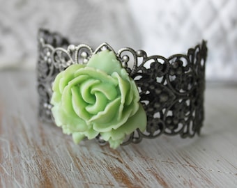 Rose lace filigree cuff bracelet - Lace Filigree Bracelet - Lace Cuff Bracelet - Lace Filigree Jewelry - Vintage Rose Jewelry - Lace Jewelry